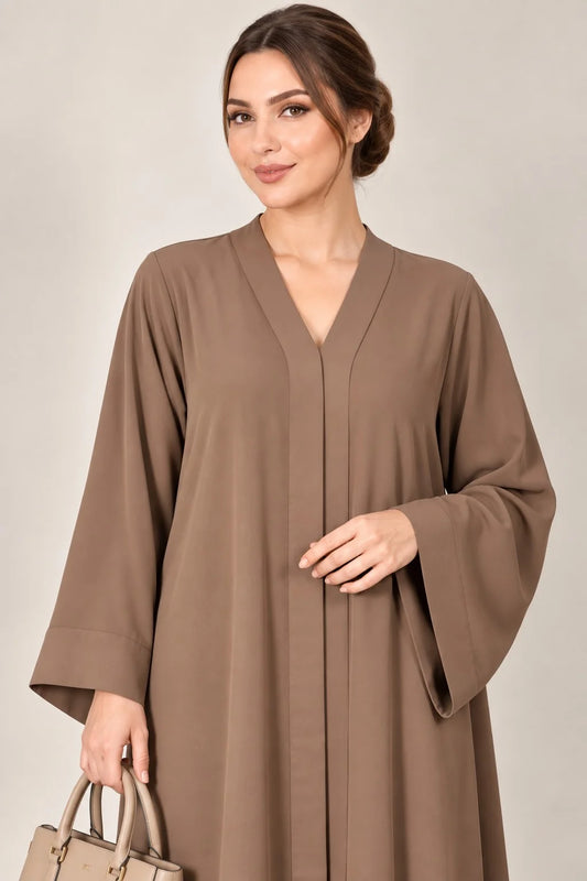 Open Front Button-Down Abaya with Matching Hijab | Light Brown