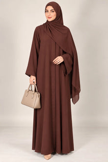 Open Front Button-Down Abaya with Matching Hijab | Mocha Brown