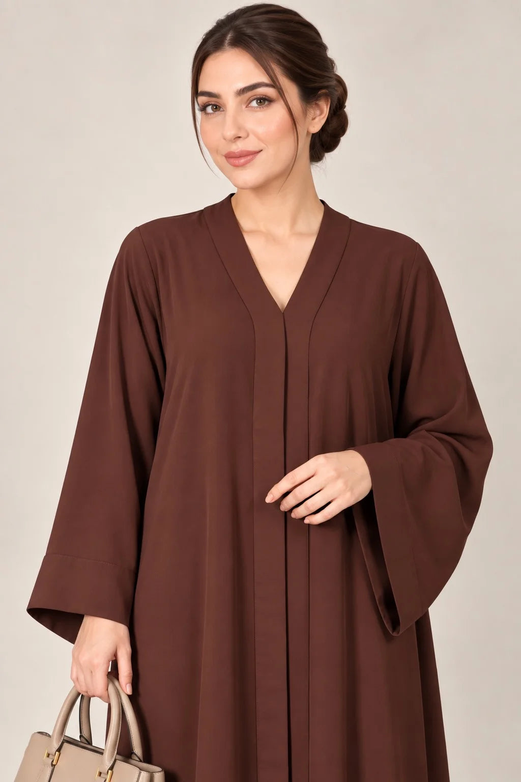 Open Front Button-Down Abaya with Matching Hijab | Mocha Brown