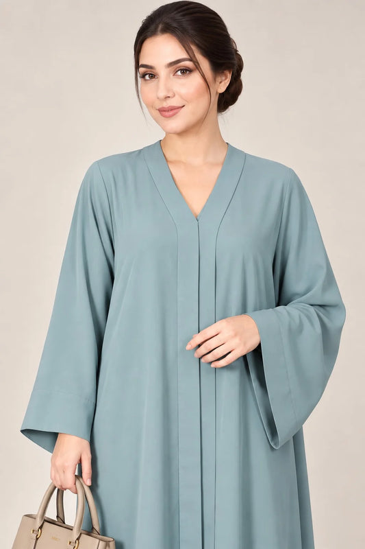 Open Front Button-Down Abaya with Matching Hijab | Pastel Aqua