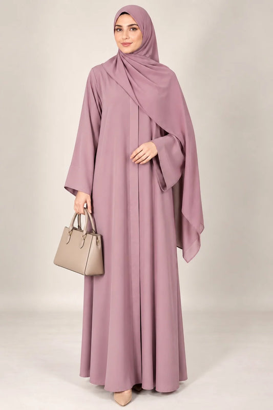 Open Front Button-Down Abaya with Matching Hijab | Pink