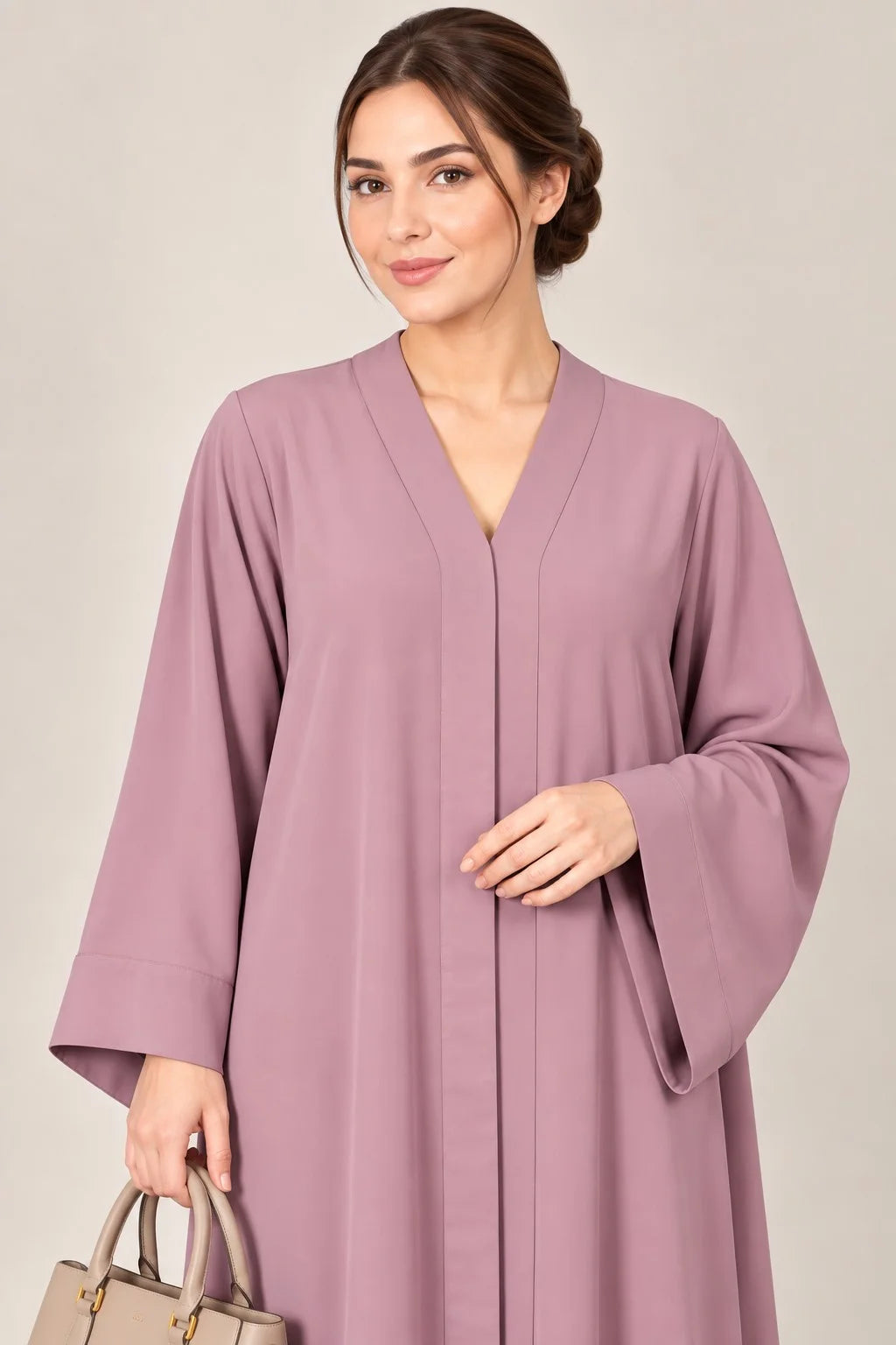 Open Front Button-Down Abaya with Matching Hijab | Pink