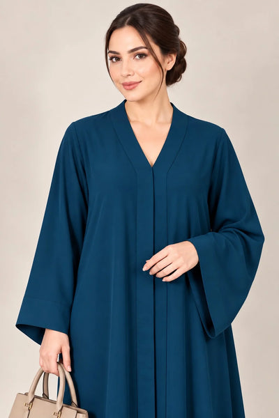 Open Front Button-Down Abaya with Matching Hijab | Teal Blue