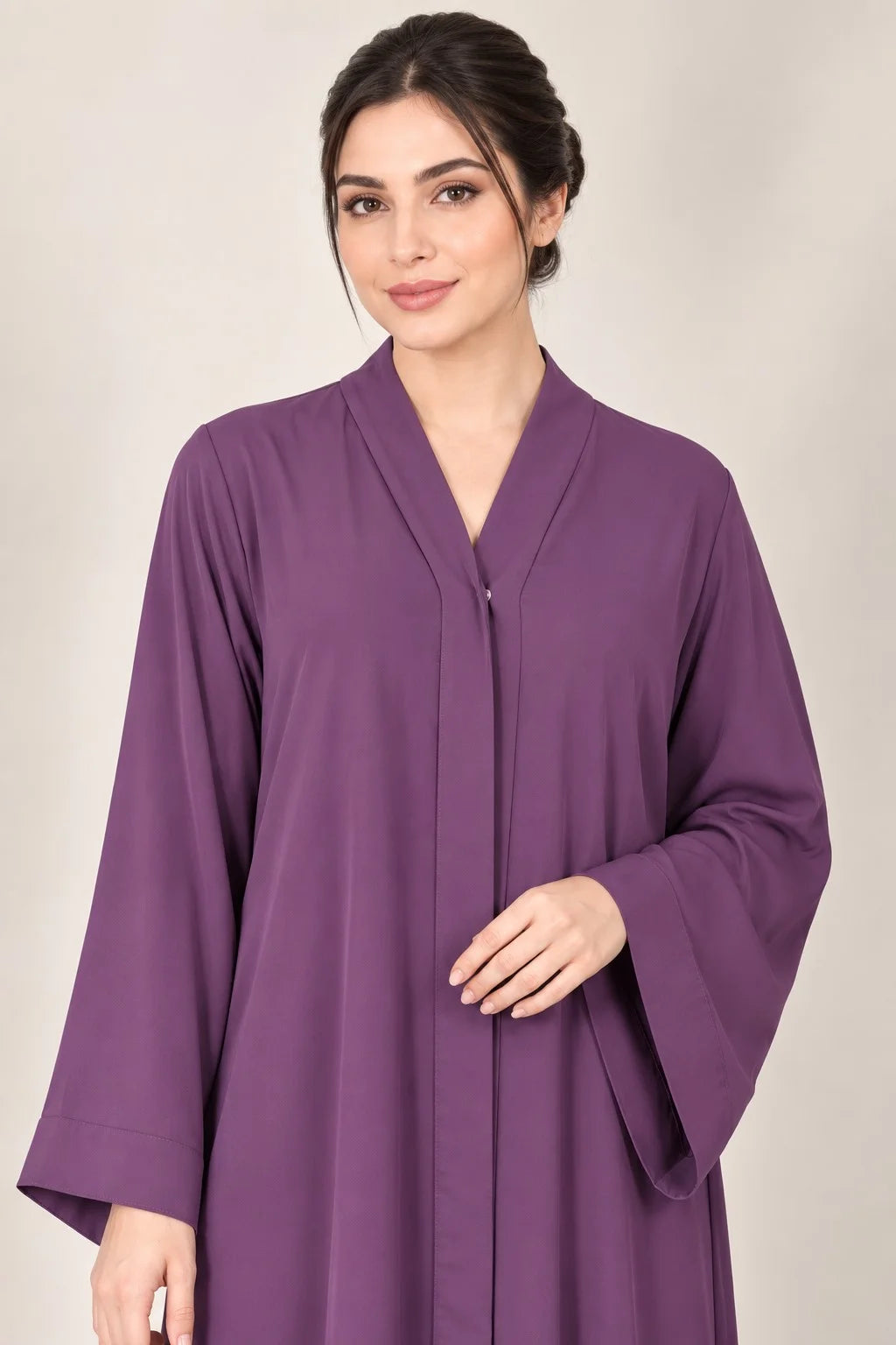 Open Front Button-Down Abaya with Matching hijab | Plum