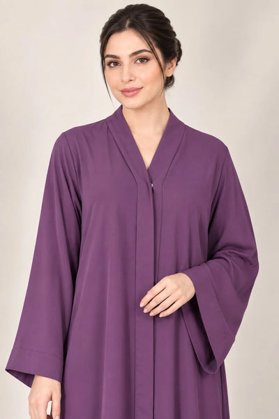 Open Front Button-Down Abaya with Matching hijab | Plum