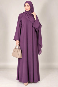 Open Front Button-Down Abaya with Matching hijab | Plum