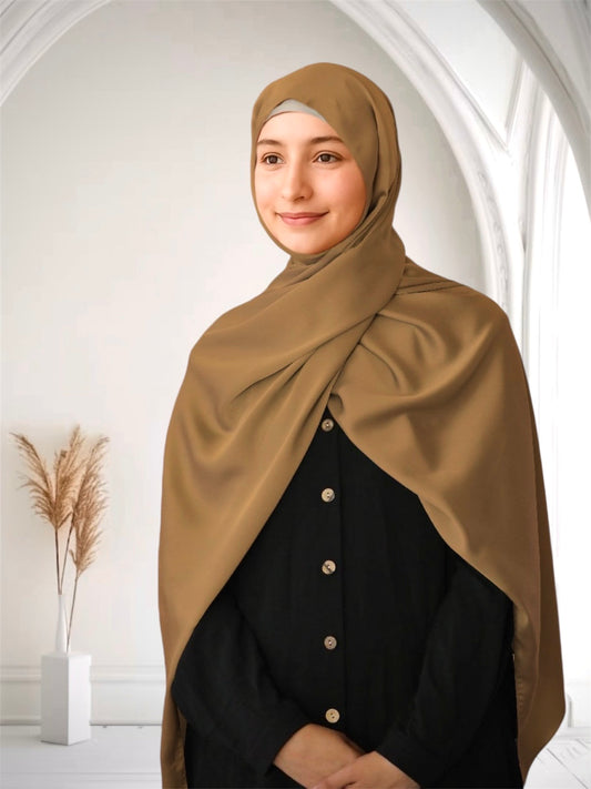 Matte Satin Silk Scarf | Brown