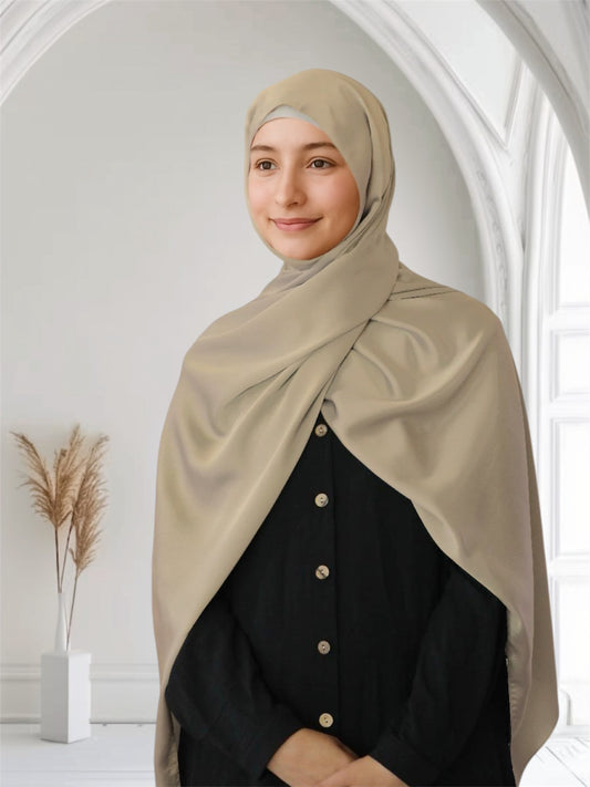 Matte Satin Silk Scarf | Beige