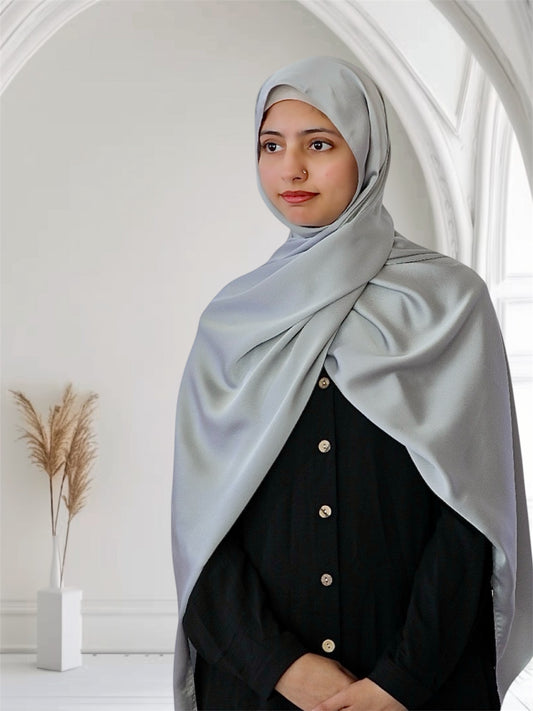 Matte Satin Silk Scarf | Natural Gray
