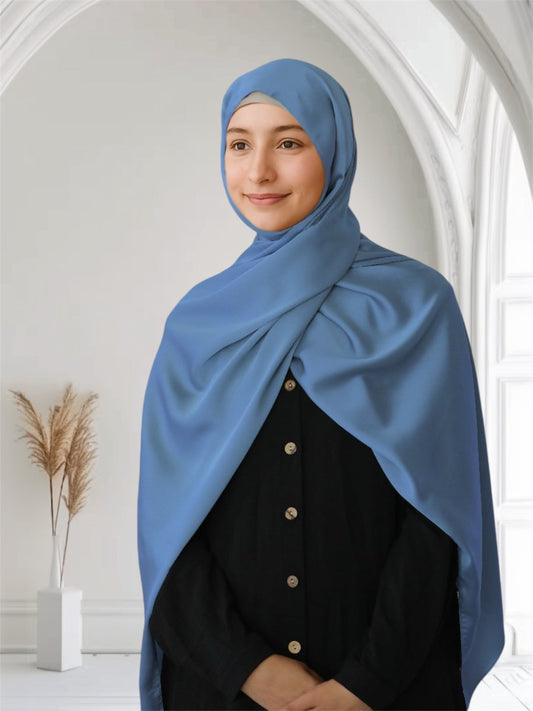 Matte Satin Silk Scarf | Baby Blue