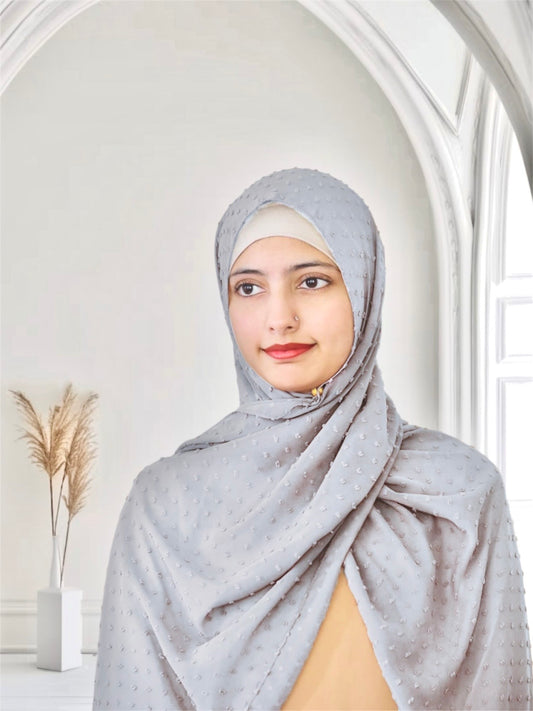 Pom Bubble Chiffon Hijab | Natural Gray