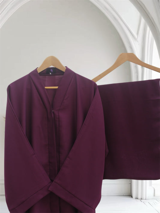 Open Front Button-Down Abaya with Matching Hijab | Purple