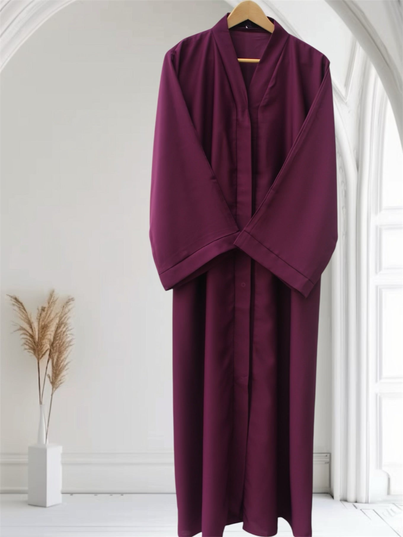 Open Front Button-Down Abaya with Matching Hijab | Purple