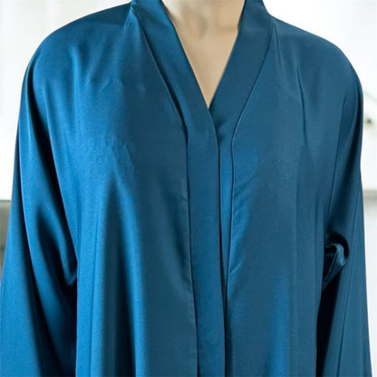 Open Front Button-Down Abaya with Matching Hijab | Teal Blue