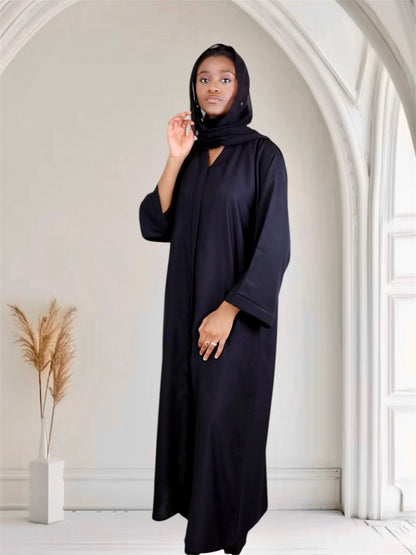 Open Front Button-Down Abaya with Matching Hijab | Black