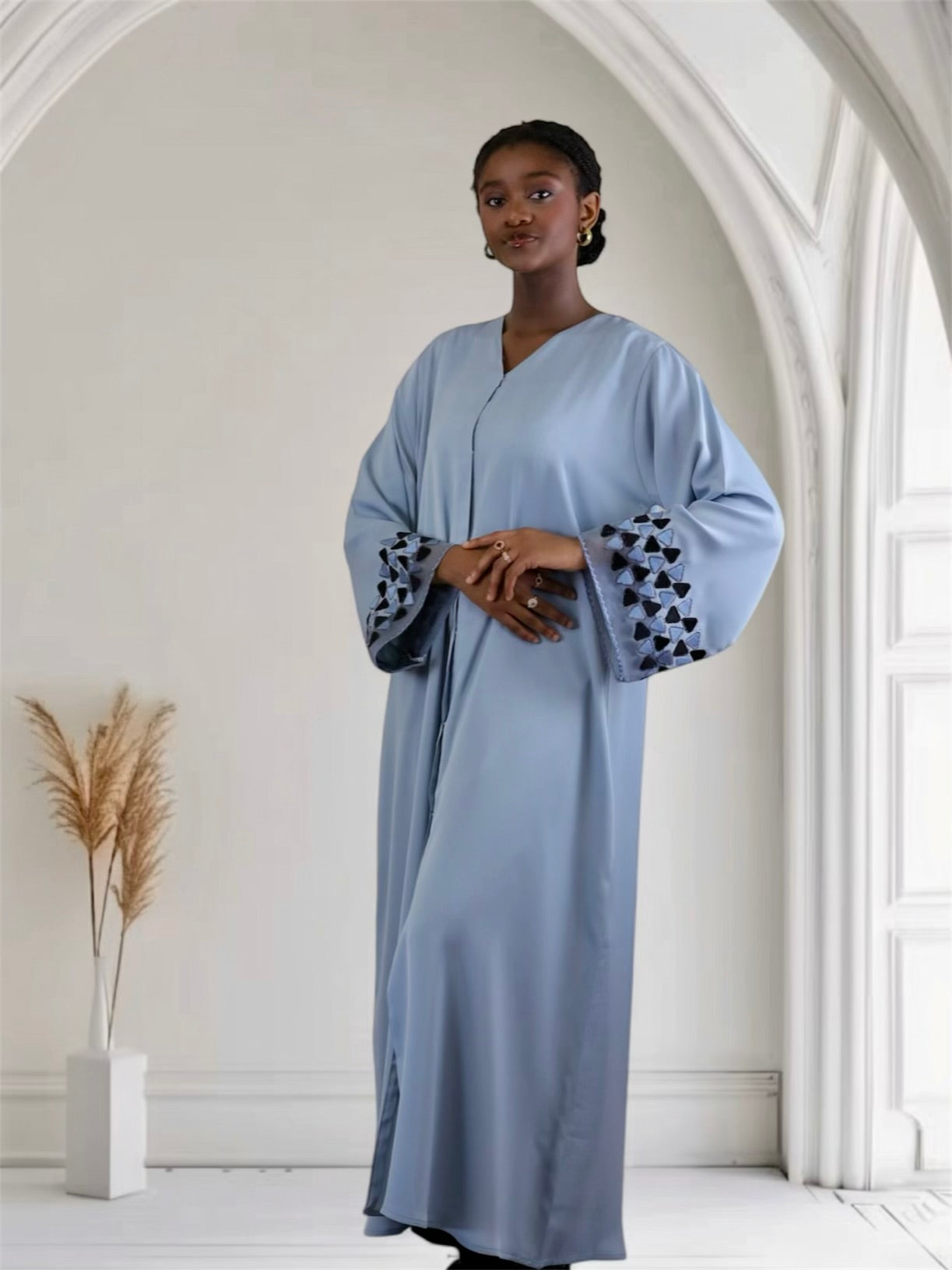 Ayesha's Luxury Embroidered Abaya set | Slate Blue