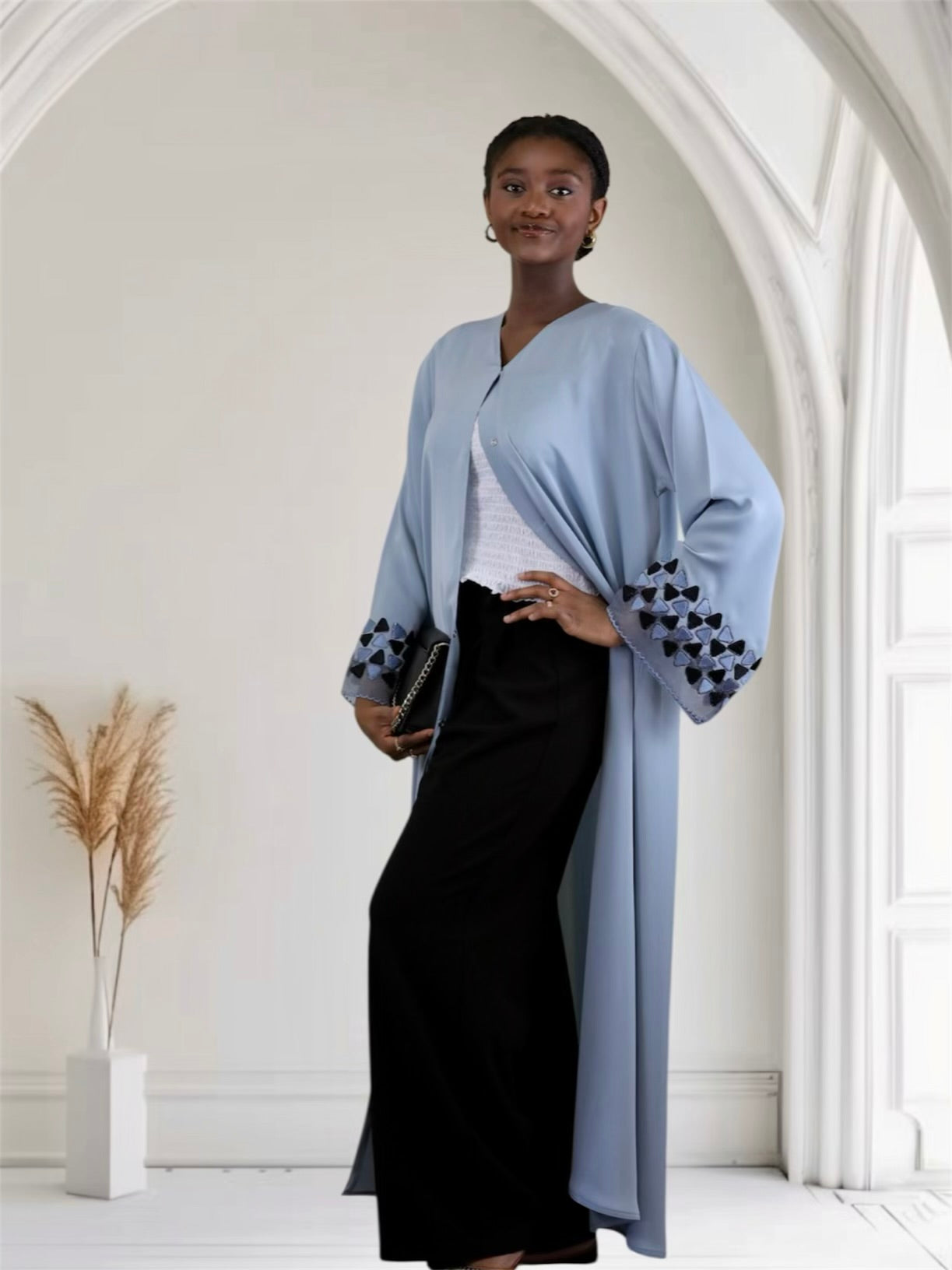 Ayesha's Luxury Embroidered Abaya set | Slate Blue