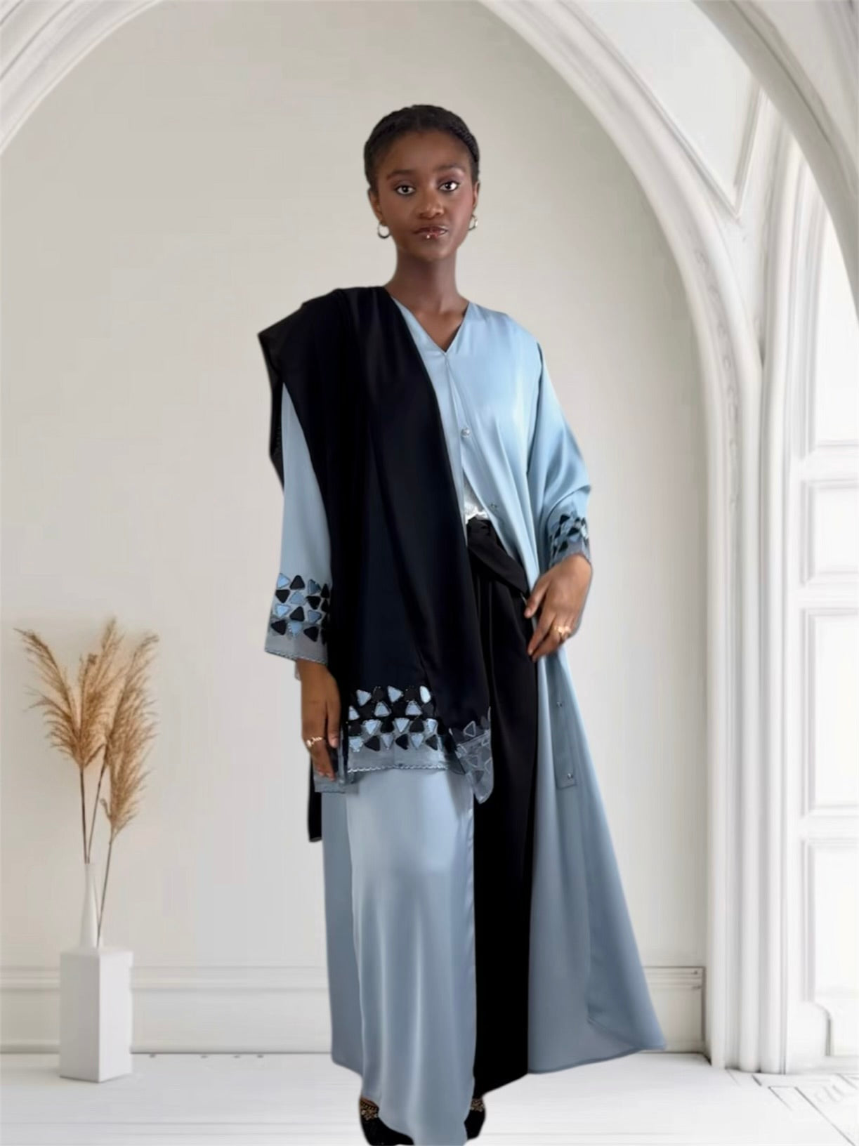 Ayesha's Luxury Embroidered Abaya set | Slate Blue