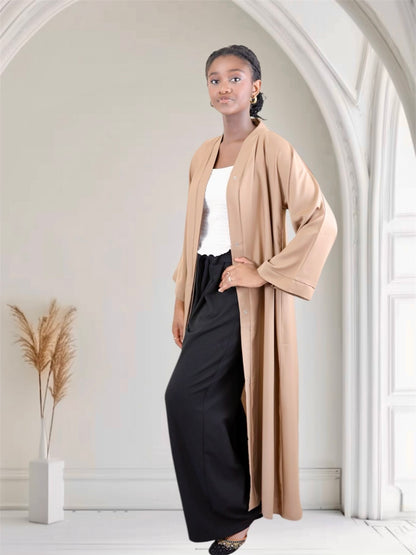 Open Front Button-Down Abaya with Matching Hijab | Light Brown