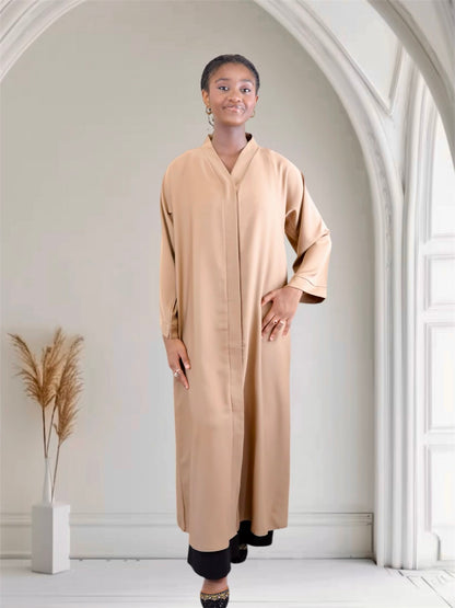 Open Front Button-Down Abaya with Matching Hijab | Light Brown