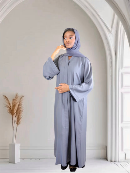 Open Front Button-Down Abaya with Matching Hijab | Gray