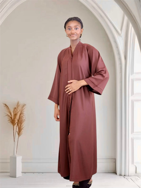Open Front Button-Down Abaya with Matching Hijab | Mocha Brown