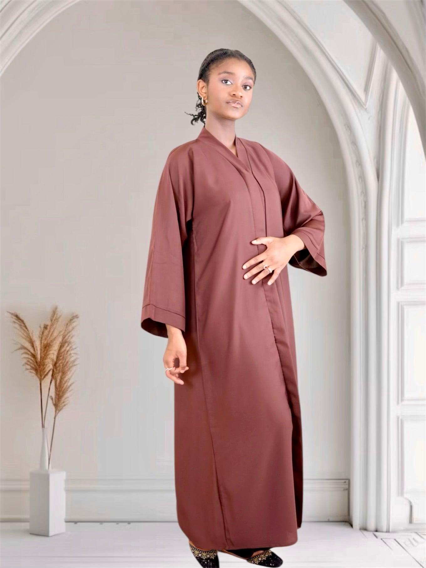 Open Front Button-Down Abaya with Matching Hijab | Mocha Brown