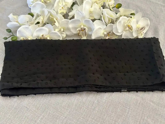 Pom Bubble Chiffon Hijab (Black) - Ayesha’s Collection