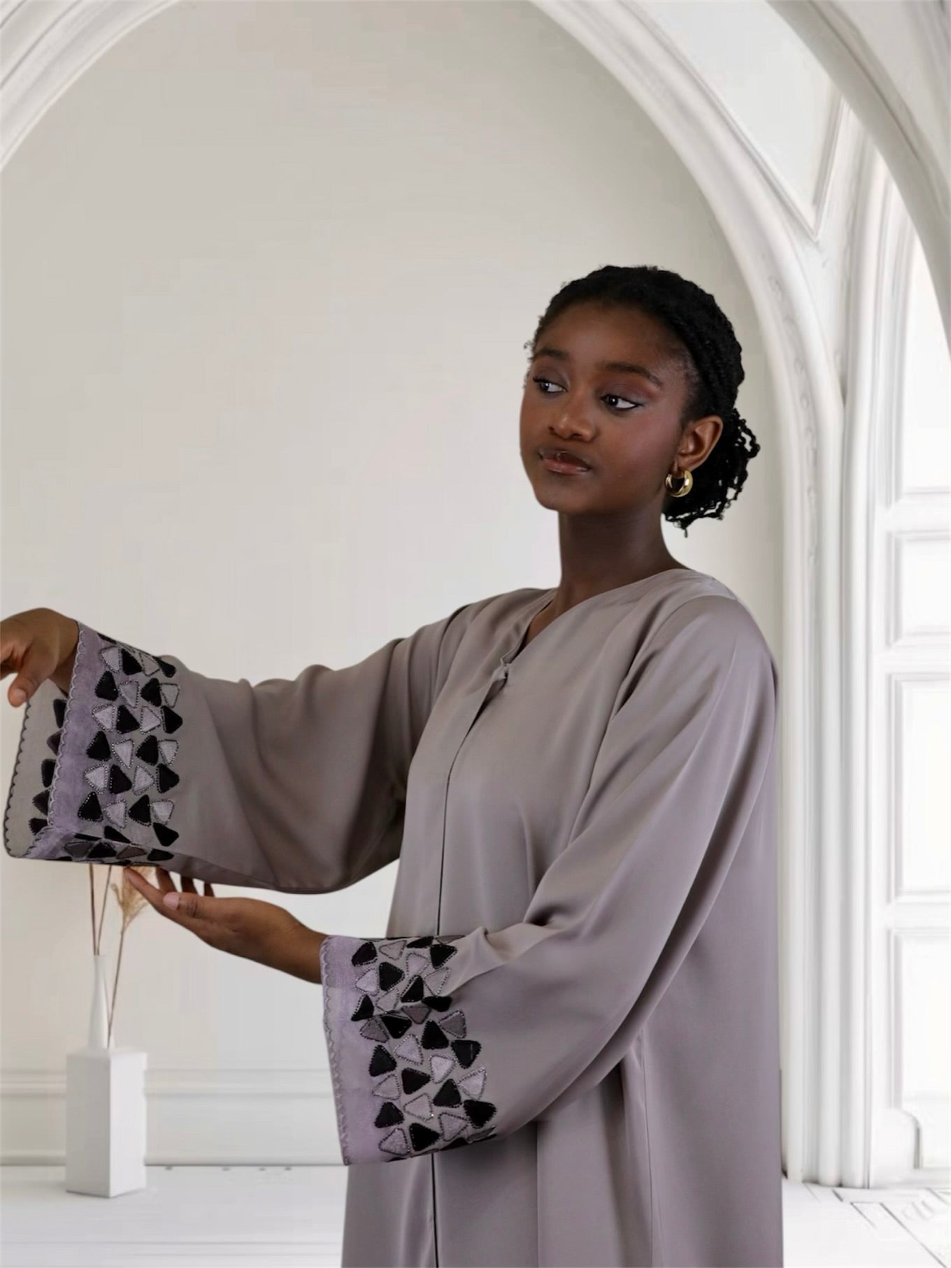 Ayesha's Luxury Embroidered Abaya set | Stone Taupe