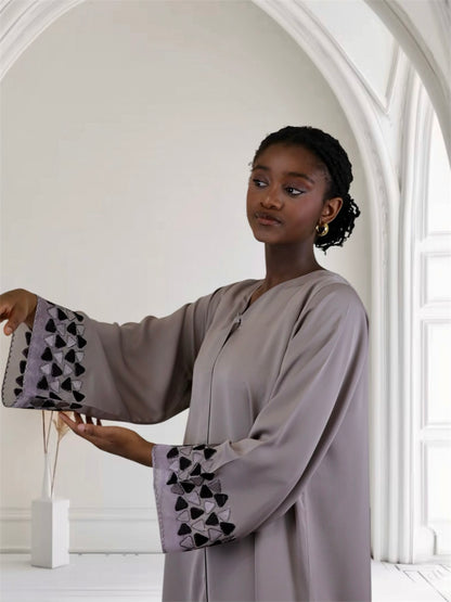 Ayesha's Luxury Embroidered Abaya set | Stone Taupe