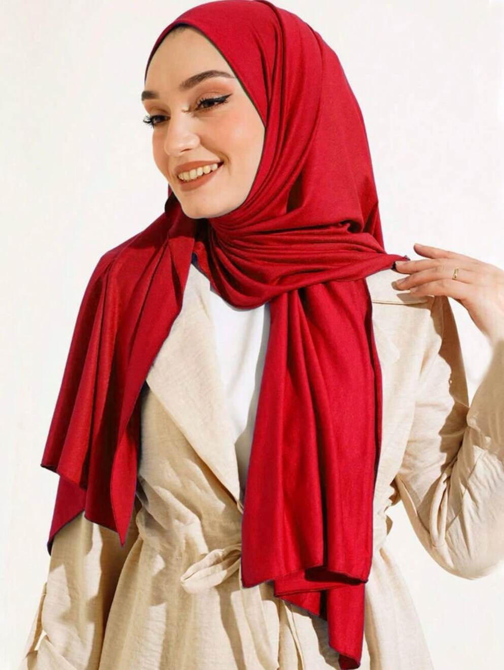 Rayon Cotton Jersey Scarf | Red