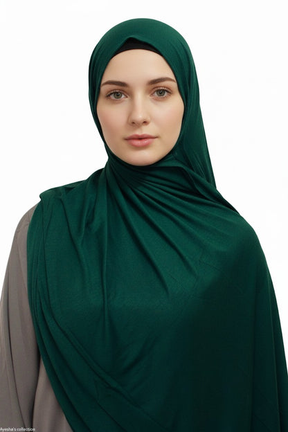 Premium Quality Cotton Jersey Hijab / Shawl | Dark Green