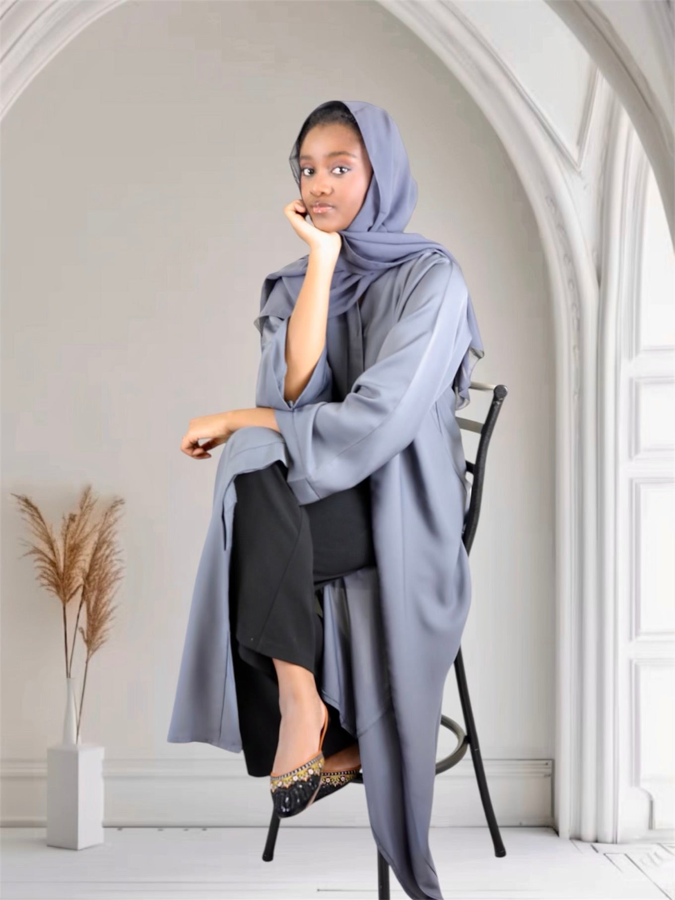 Open Front Button Down Abayas Gray Online | Ayesha's Collection Gray / XL Open Front Button Down Abayas Gray Online | Ayesha's Collection Gray / XL