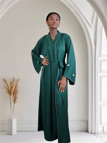 Woman green pearl abaya dress 