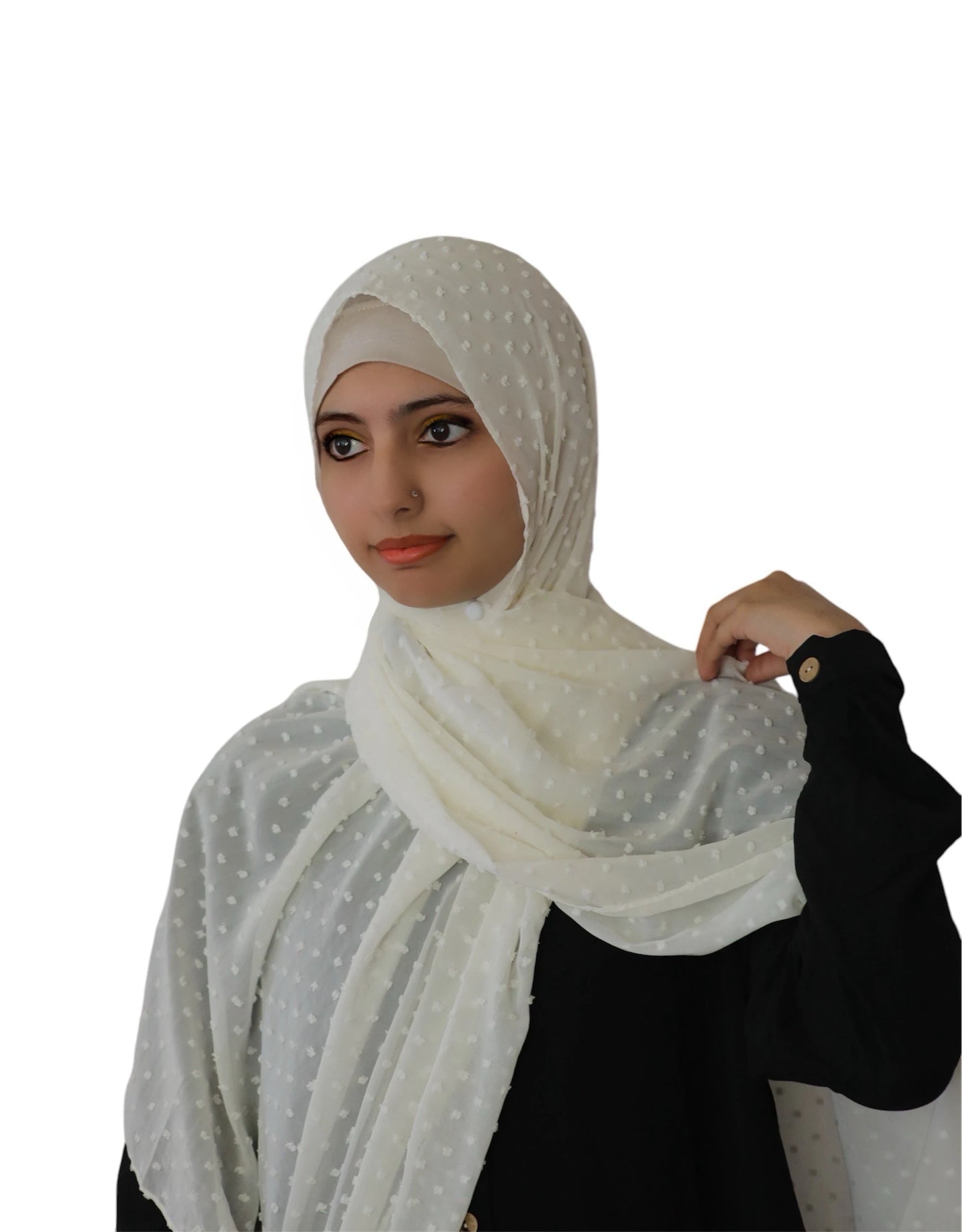 Pom Bubble Chiffon Hijab | Milky White