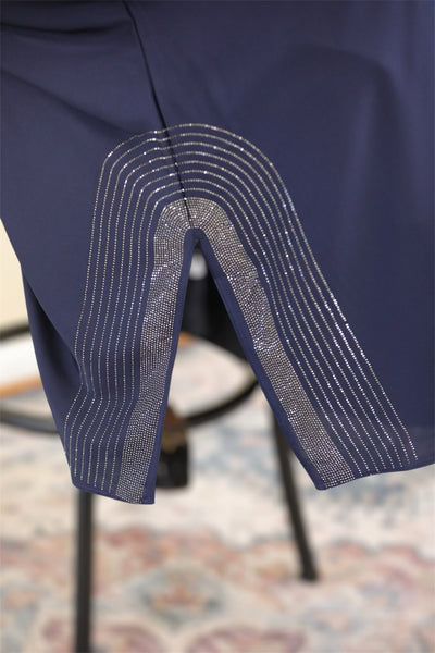 Navy blue fabric with decorative rhinestone