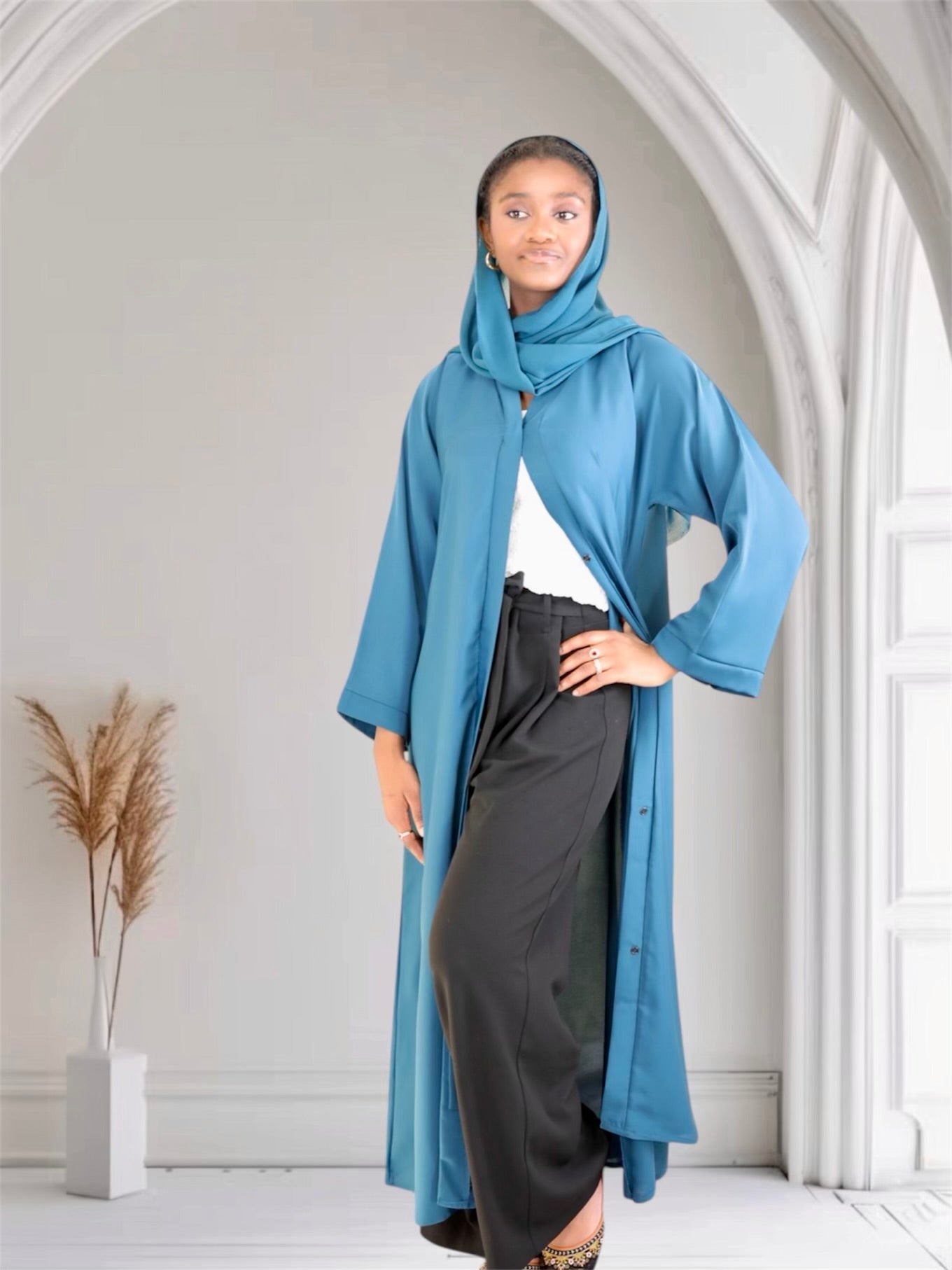 Dubai made open front button-down abaya